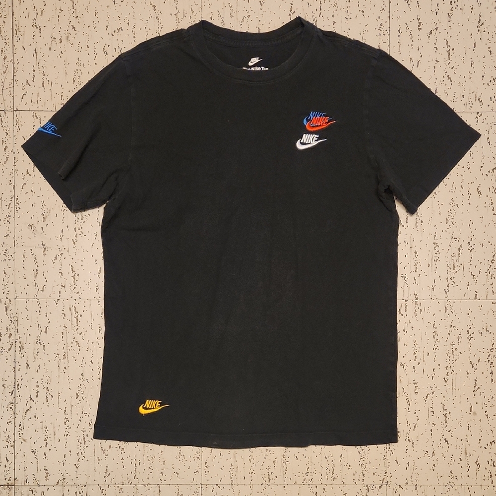 Nike Black Multi Color Logo Embroidered Crewneck T-Shirt